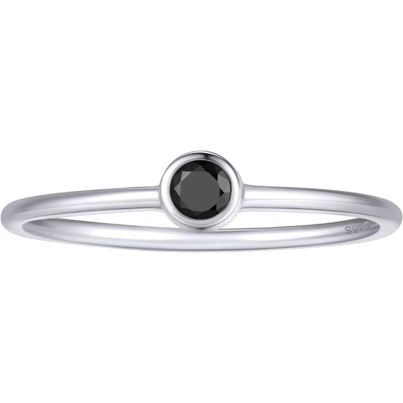 🆕Women Black Dainty Cubic Zirconia Promise Wedding Band Ring Minimalist Jewelry - Picture 1 of 9